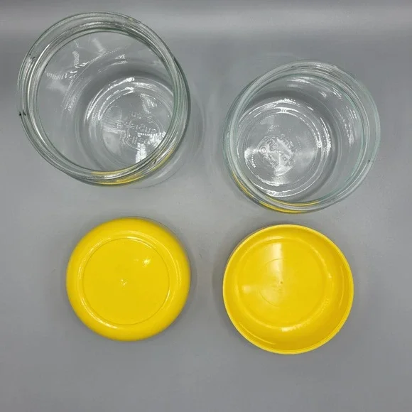 Vtg Retro MCM Heller Design Massimo Vignelli Glass Canisters Set Of 2 Yellow Lid - Picture 6 of 7